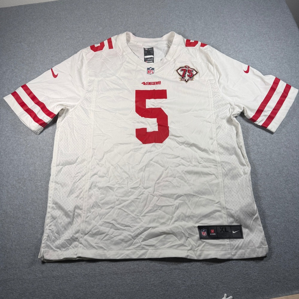 Nike San Francisco 49ers Trey Lance 75th Anniversary Jersey White Mens XL